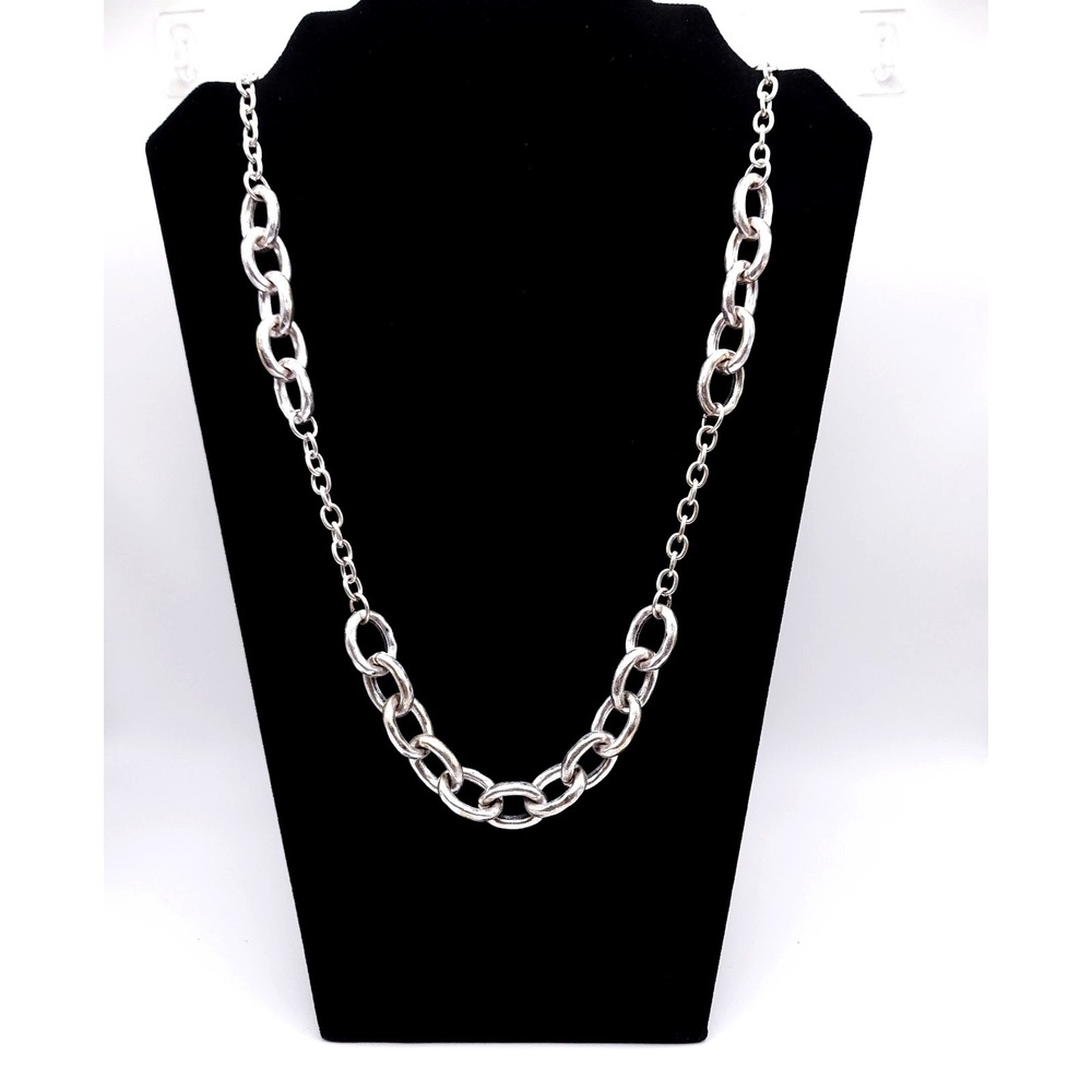 Silver Tone Oval Link Necklace Long Statement Chain Adjustable 35-38in